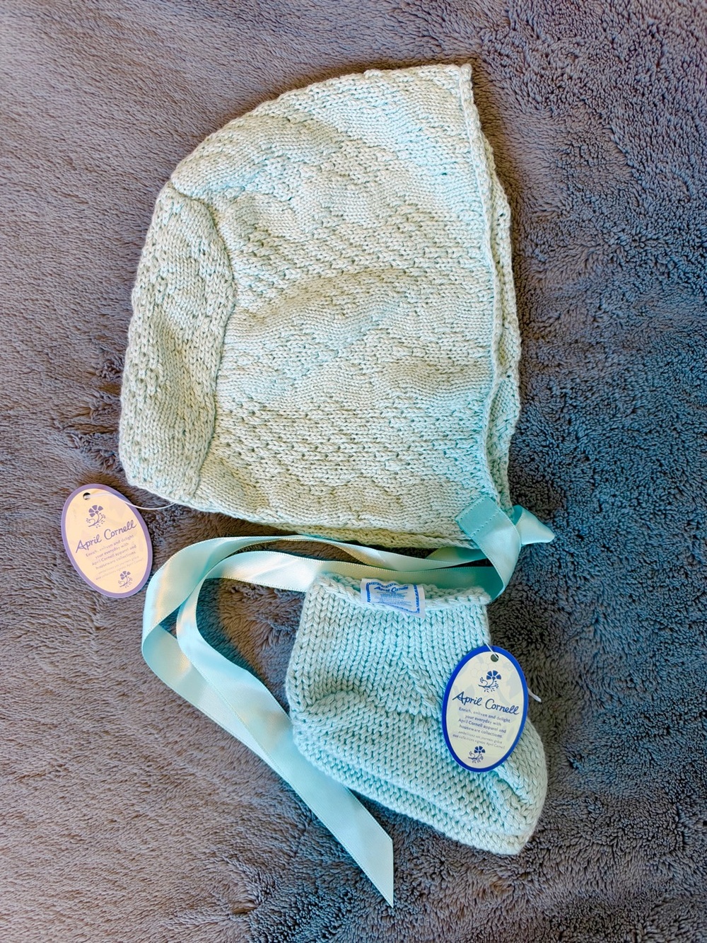 April Cornell Precious Infant Booties Knit Hat & Booties Baby 6M-1Y